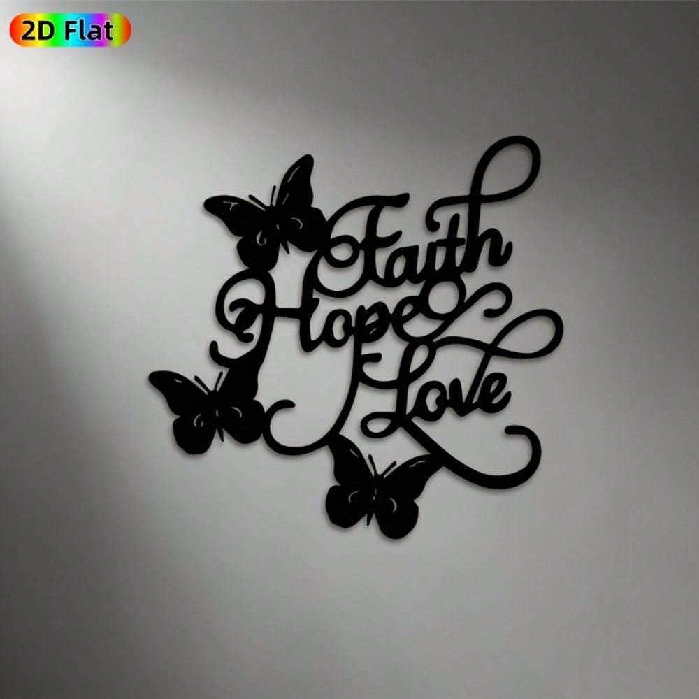 Faith Hope Love Butterfly Metal Art Wall Decor Rust Resistant Handmade Gift Inspirational Statue Home Spiritual Decoration