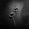 Gothic Punk Bat Dangle Earrings - Double Ring Pendant