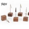 Wooden Bill Fork Cube Memo Clip Stand, Note Display Solid Wood Square Base Office Document Stand Card Holder, Vertical Receipt Holder for Wedding
