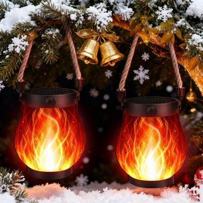 Christmas Flame Lantern Rope LED Fairy Lights with Auto On/Off Waterproof Outdoor Hanging Lantern for Camping Garden Party