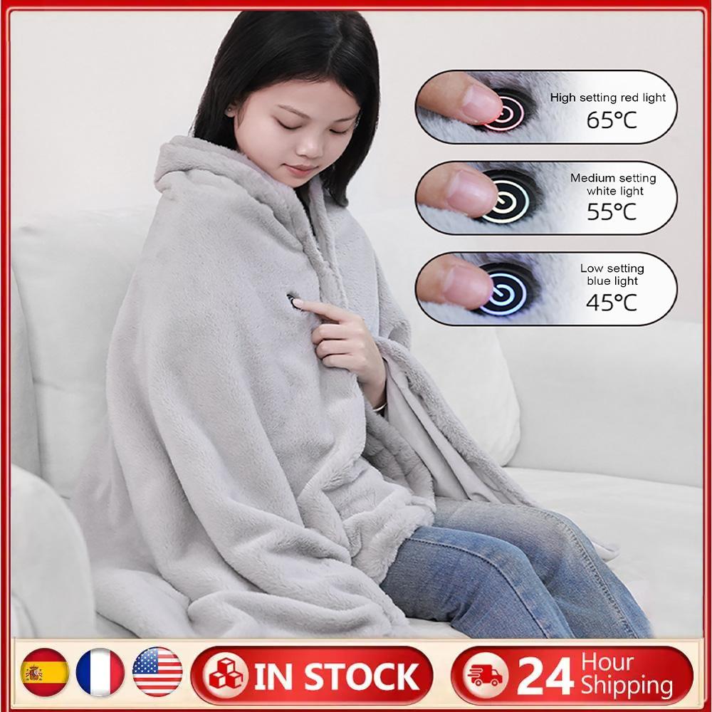 USB Electric Portable Heated Blanket Wrap Shawl with 3 Heating Level Heated Shawl Wrap Washable for Camping Travel Office