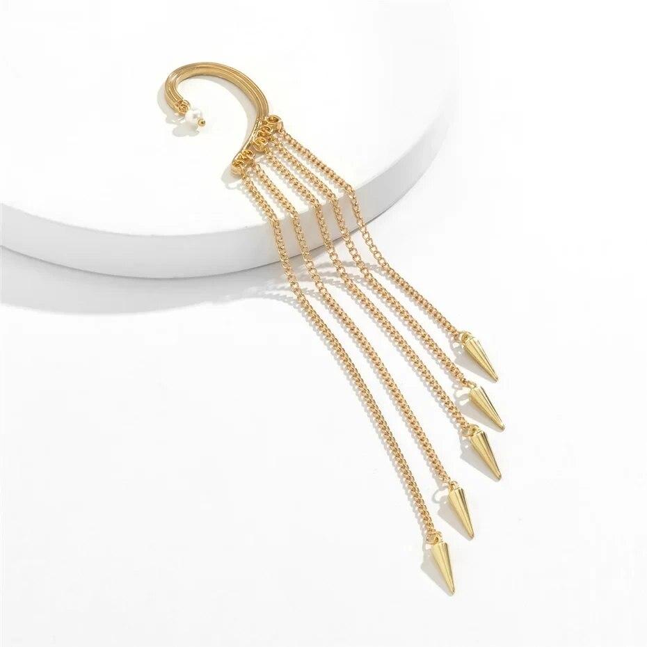 High Quality Long Tassel Clip Earring Fashion Statement Ear Cuff Fake Piercing Vintage Pendientes for Women Goth Jewelry Gift