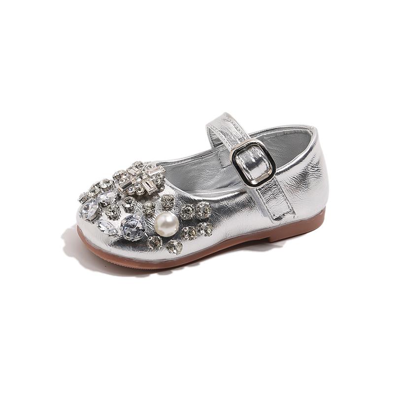 

Autumn New Products Children Crystal Shoes Sparkle Rhinestone Bow Performance Shoes Princess Shoes 31 срібний