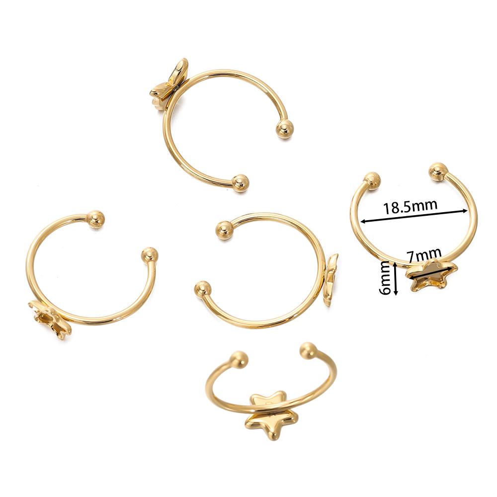 5pcs Gold Color Stainless Steel Open Ring Cabochon Cameo Blank Tray Base Settings for DIY Rings Jewelry Making Findings Supplies