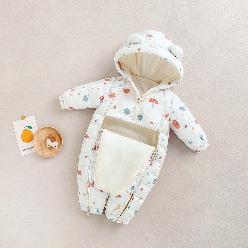 Warmer dicker Fleece Baby Strampler mit langen Ärmeln Neugeborenes Baby Winter Krabbelkleidung