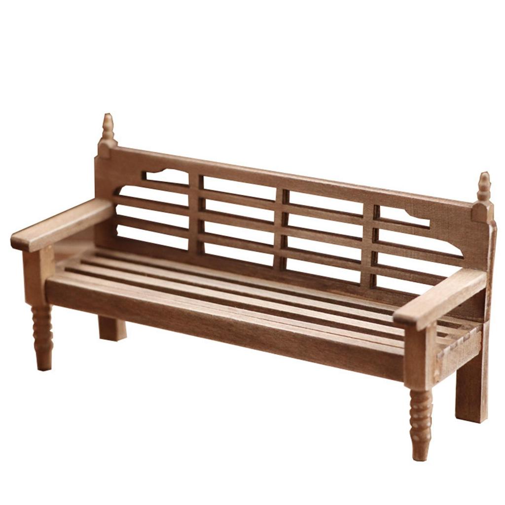 1/12 Doll House Vintage Style Wooden Patio Bench & Cushion Furniture Set for Living Room Life Scene
