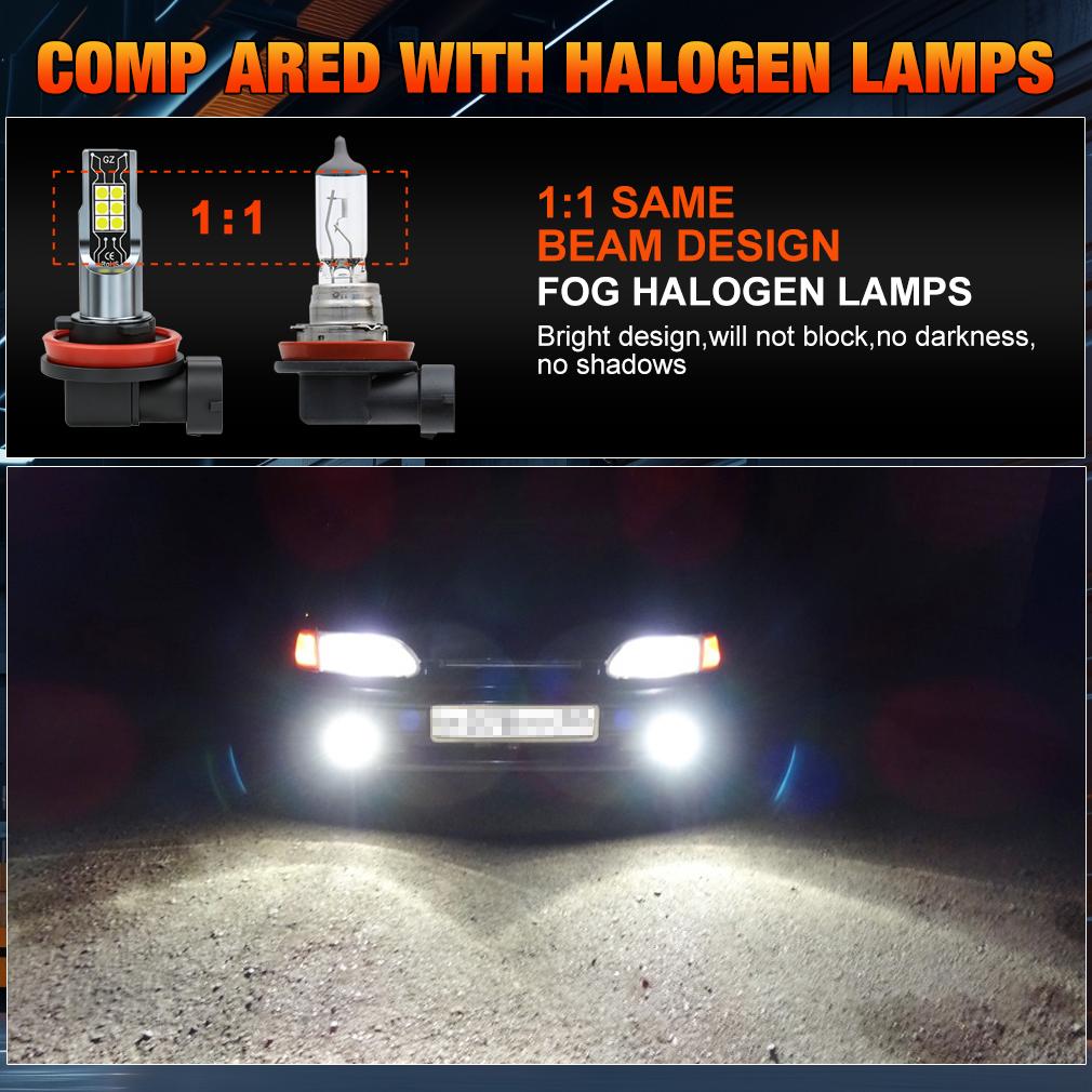 2 יחידות H11 H8 H9 נורות LED ערפל/DRL H7 9005 HB3 9006 HB4 פנסי ערפל LED אור ריצה ליום H4 פנס קדמי לאופנוע לבן 6000K מנורה סופר בהירה