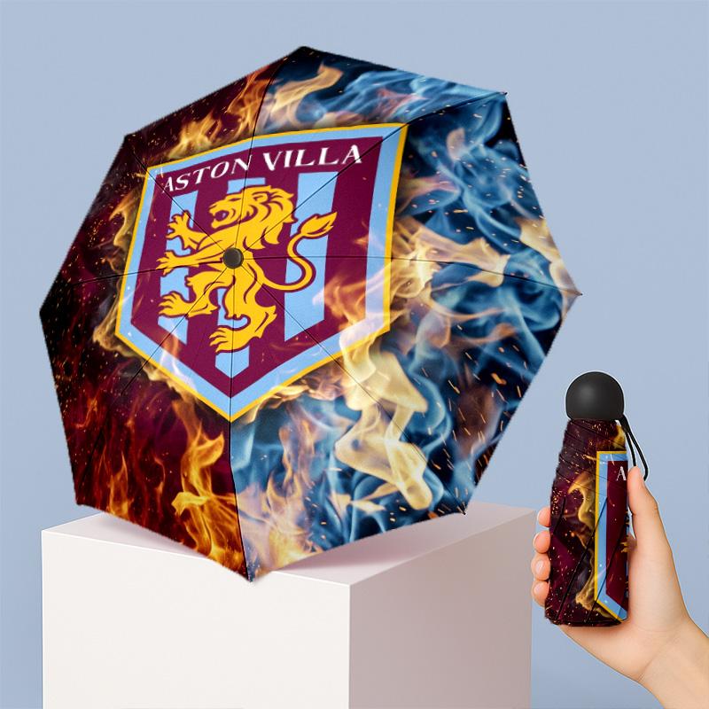 Aston Villa Football Pattern Printed Mini 5 Folds 8 Ribs Compact Umbrella Windproof Waterproof Lightweight Portable Folding