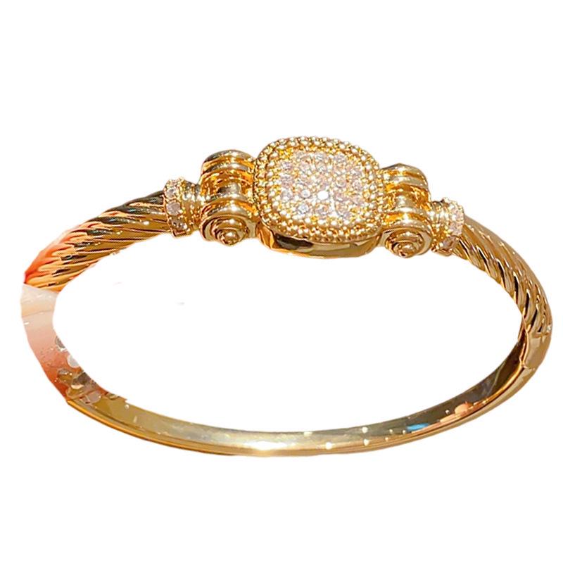 18K Gold Plated Zirconia Square Buckle Bracelet - Trendy European & American Style for Women.