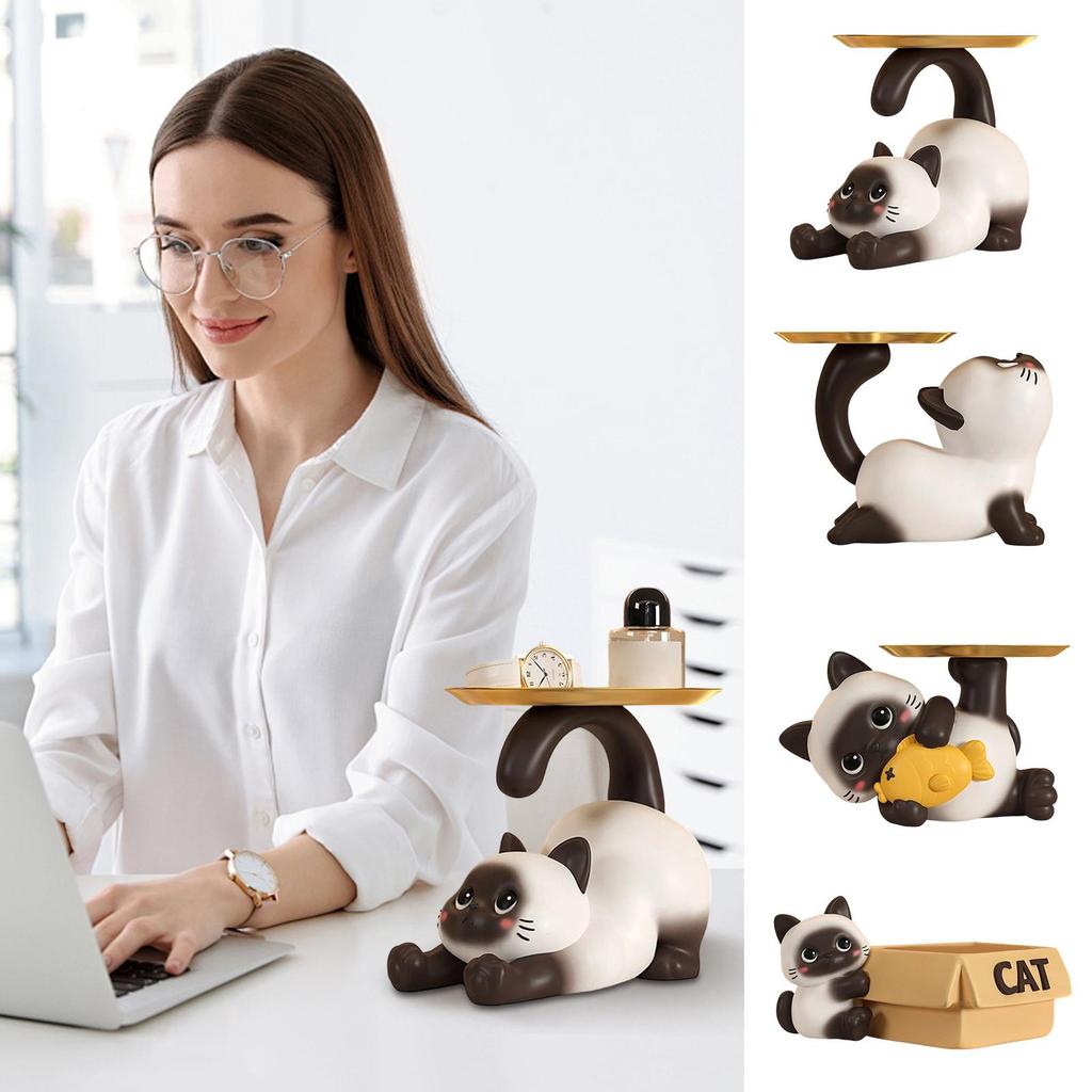 Cat Candy Dish Resin Cat Storage Tray Key Holder Bowl Cat Statue Decoration Key Holder For Entryway Table Home Living Room