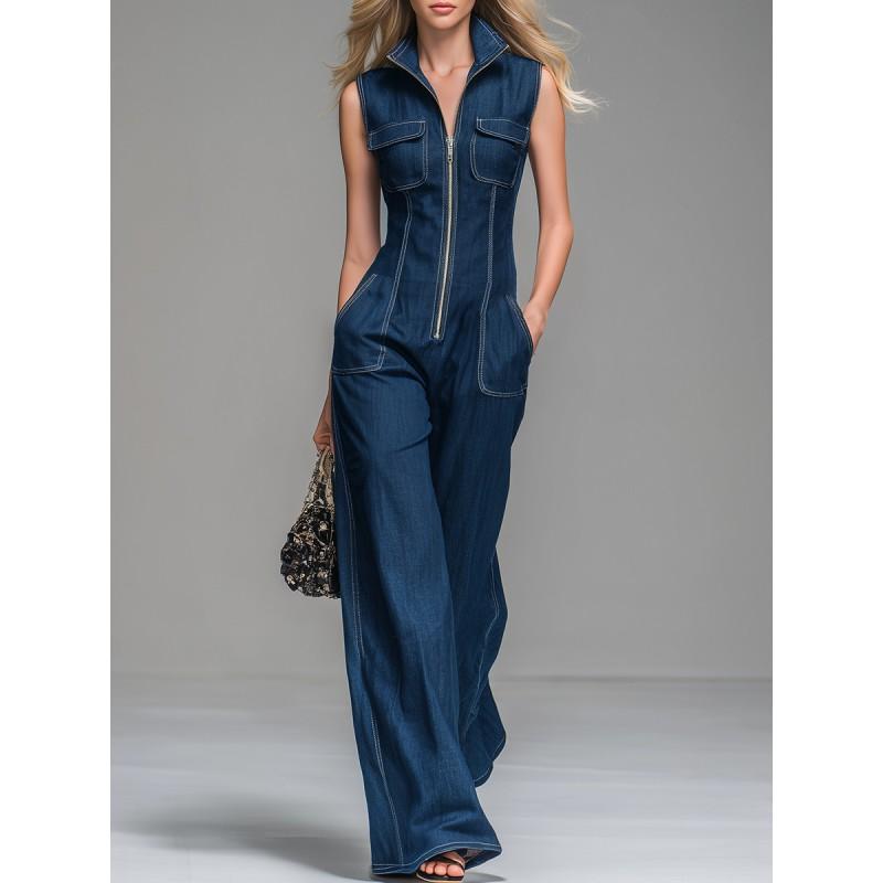2026 Womens Washable Denim Jumpsuit Vintage