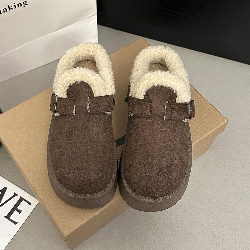 

Women s retro lightweight and comfortable non-slip heightening winter warm plush lining non-slip durable casual cotton one-step plush slippers 40 темно-коричневого кольору