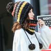 Hat Female Autumn Winter Trendy Versatile Fleece Knitted Wool Hat British Pullover Warm Ear Protector Scarf Hat Female