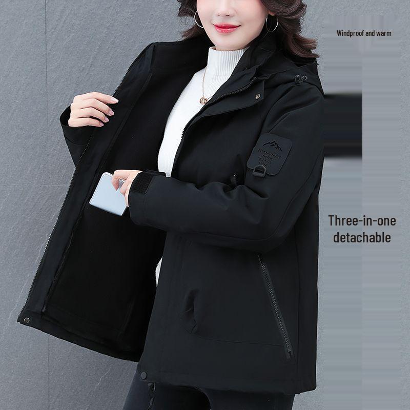 

Женская съемная куртка 3 в 1: 2025 Осень/Зима Ветрозащитный, Водонепроницаемый, Свободный Утепленный Флисом Костюм для Активного Отдыха 2XL (160-180 kg)