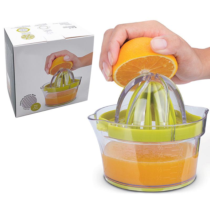 

4 In 1 Citrus Lemon Orange Manual Juicer Multifunctional Hand Fruit Squeezer with Built-in Measuring Cup Grater Egg Separator зелений
