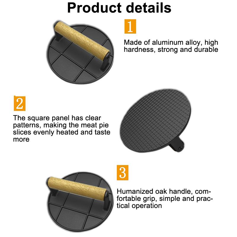 Premium Dökme Demir Burger Presi, Et Presi, Sandviç Presi, Ahşap Saplı, Sandviçleri ve Sulu, Çıtır Burgerleri Izgara Yapmak İçin