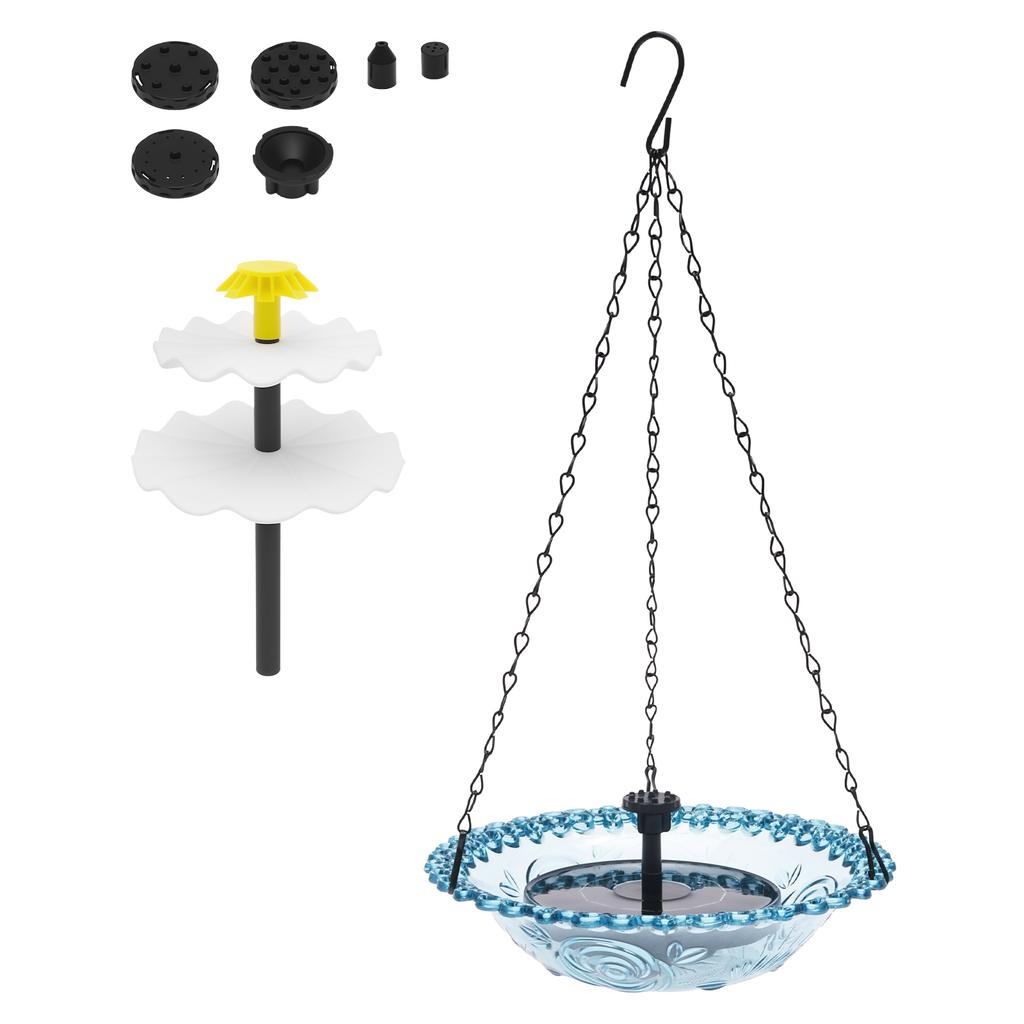 Solar Bird Bath Fountain Cascade Outdoor Hanging for Bird Drinking and Feeder For Garden Yard Decor Hummingbird Feeder