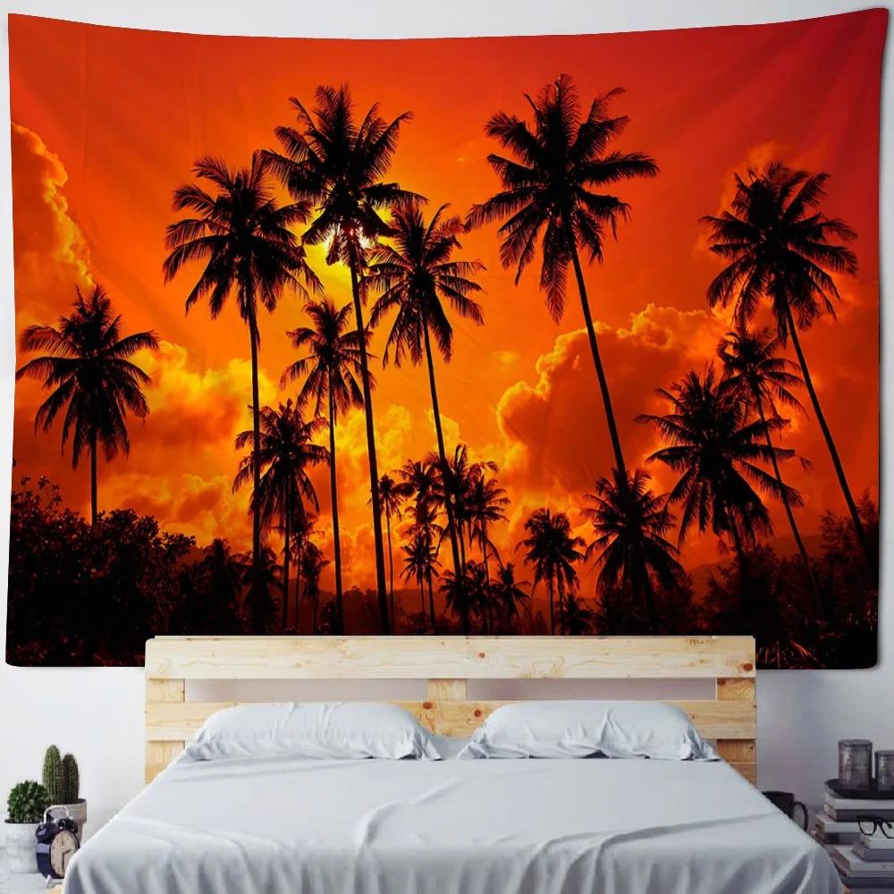 Living room bedroom decoration background poster starry sky coconut tree tapestry wall hanging sofa blanket dreamy sea