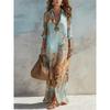 Women's Boho Floral V Neck Maxi Dress Short Sleeve Loose Summer Long Dress