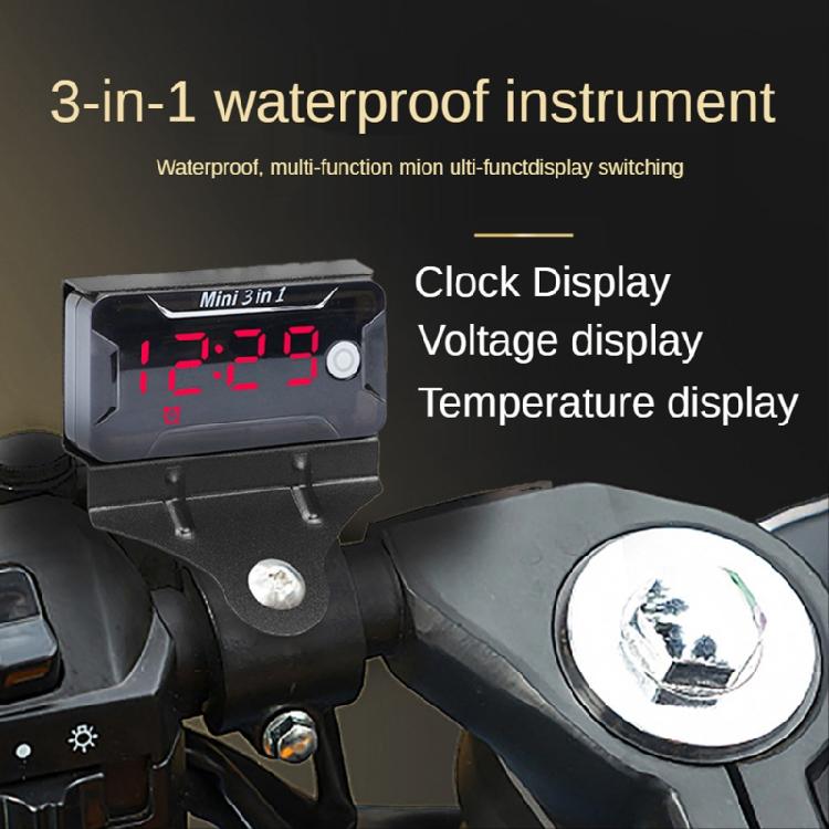 Digital Car Motorcycle Thermometer Voltmeter 3 In 1 Electronic Clock LED Watch