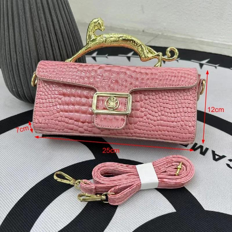 Luxury Patent Leather Crocodile Stone Pattern Ladies Shoulder Bag Retro Hardware Fashion Handbag Leopard Metal