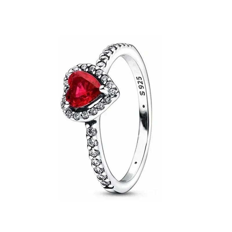 New 925 Sterling Silver Women's Classic Red Heart Crown Fashion Ring Valentine's Day Light Luxury Jewelry Romantic Gift