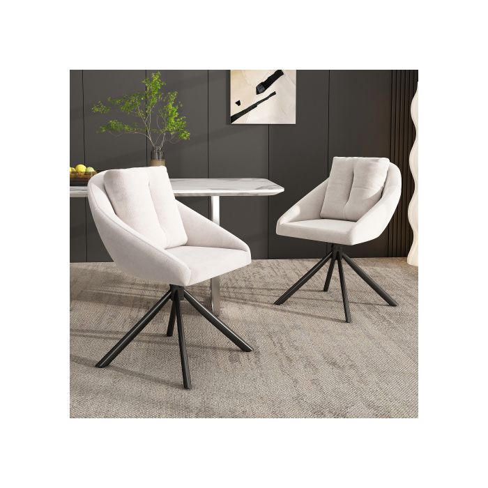 Chaise de salle à manger - MUVOE - Pivotante - Beige - Velours - Lot de 4