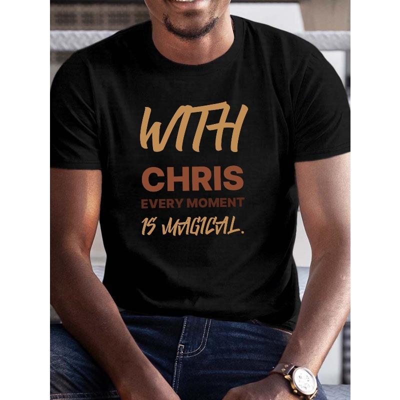 

European Size Plus Size Big & Tall Men s Short Sleeve T-shirt, Chris Every Moment Is Magical Graphic Print, Trend Casual Tops For Daily Life Summer 4XL чорний