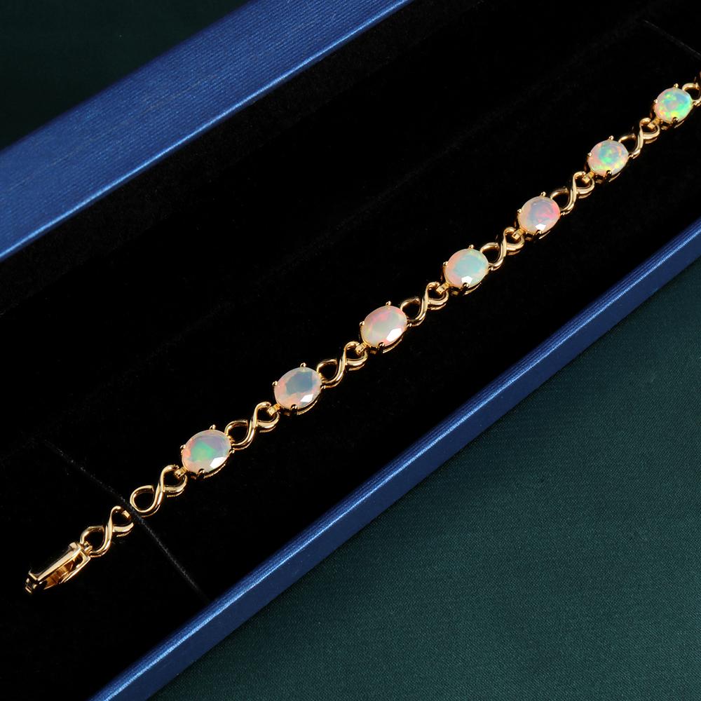 Colorful Opal Gemstone Clasp Bracelet 925 Sterling Silver Natural Colorful Fine Jewelry for Women Wife Mom Nice Gift 2024