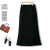 Golden Velvet High-Waist A-Line Mermaid Skirt - Women's Autumn/Winter 2025