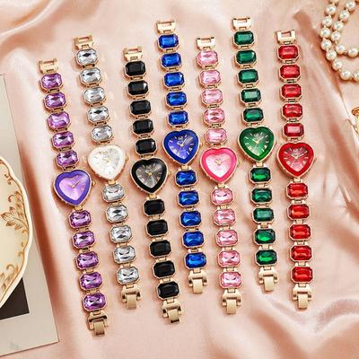 Verstellbares Armband Kristall Süßigkeiten Quarz Uhr Bunte Kristallkette Armbanduhr Damen