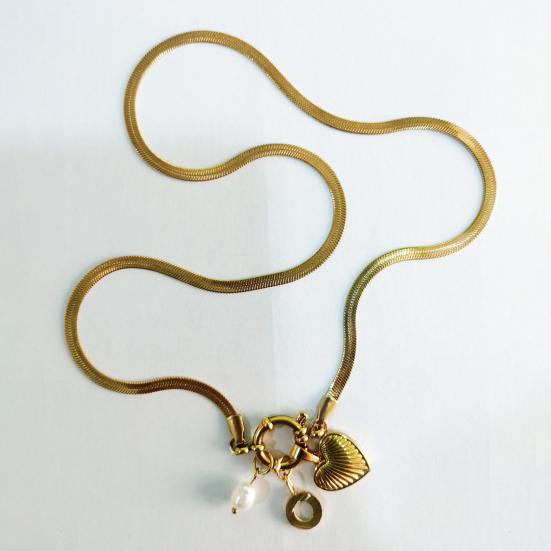 Collana con lettera iniziale per donna, placcata in oro, con ciondolo a forma di cuore in perle finte, catena a serpente, gioielli per moglie e fidanzata