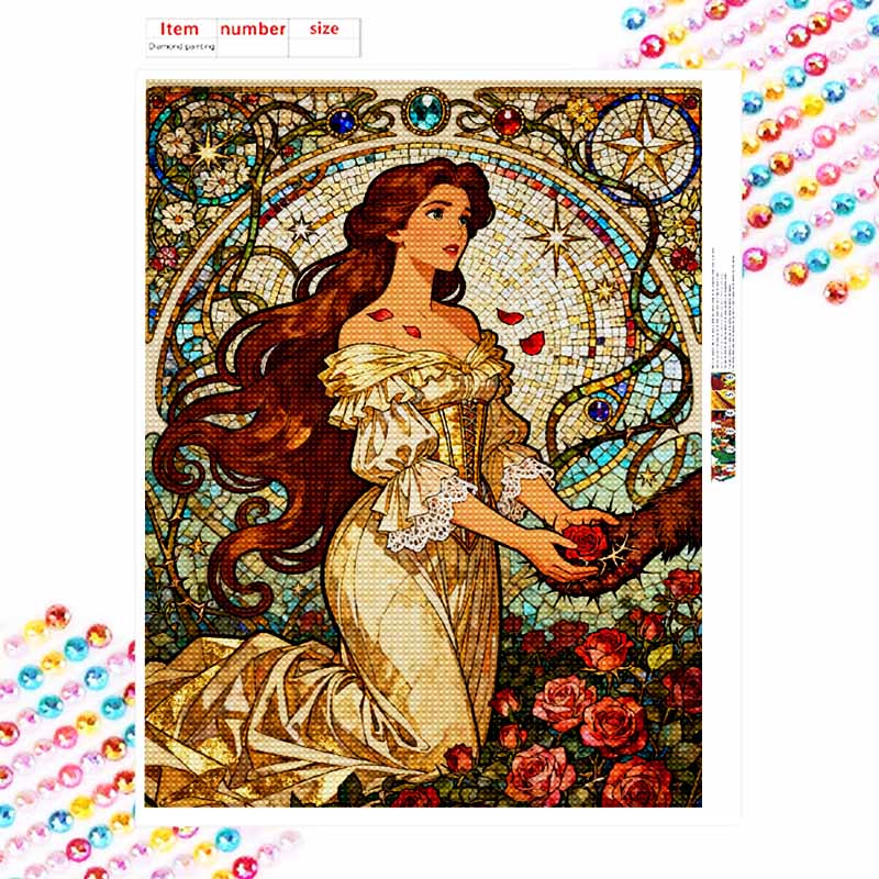 Disney 5d diamond painting, Beauty and the Beast diamond art painting diy handmade sticker gift, home decoration painting