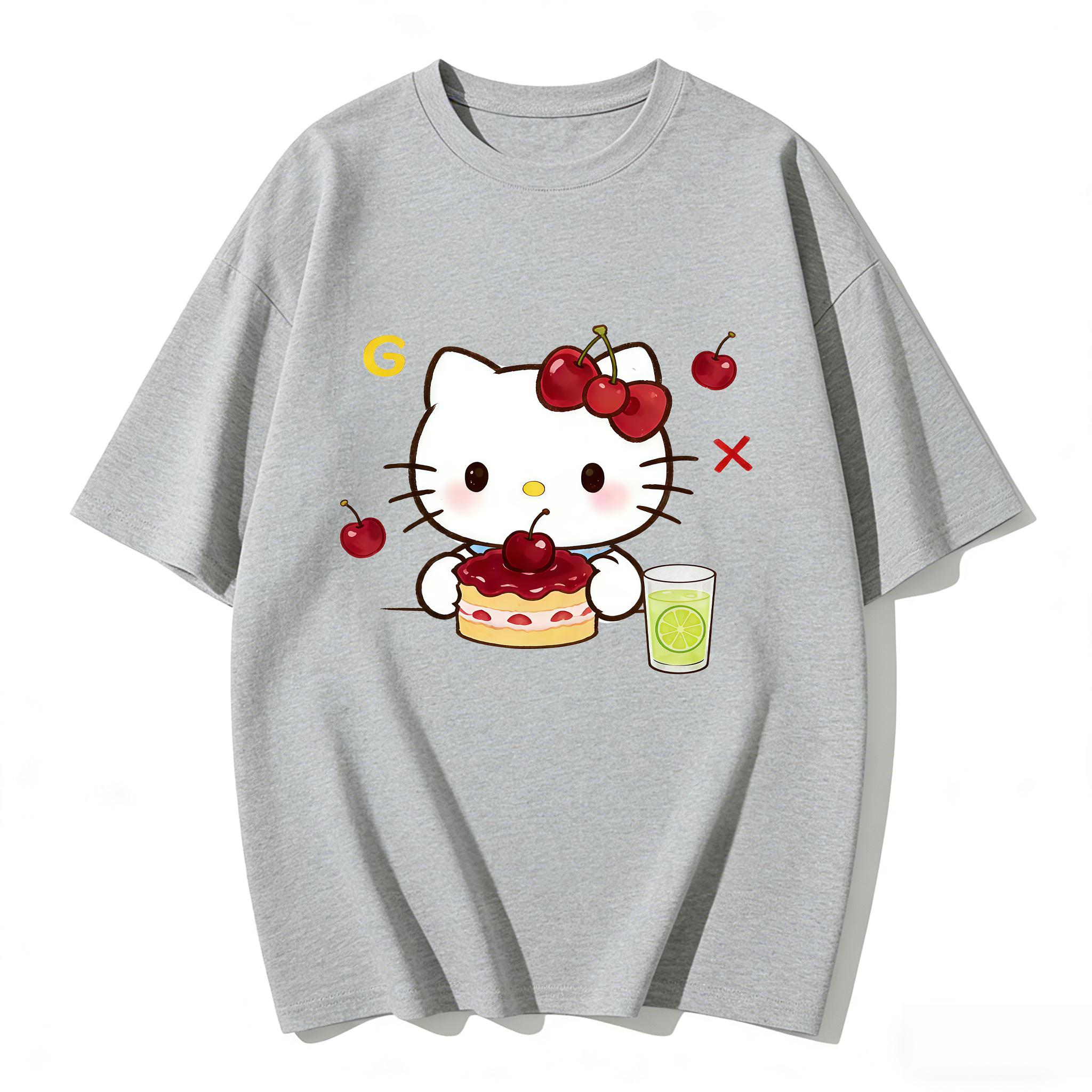 

2026 Summer Hello Kitty Cartoon Printed Short Sleeve Pure Cotton Tshirt Womens Family Matching Outfits Classic Fashion Tee Top S