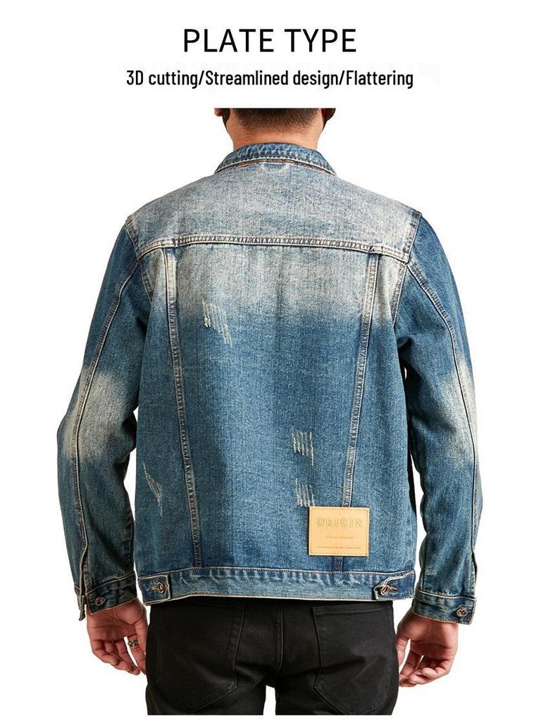 Xintang Men's 2025 American Retro Denim Motorcycle Jacket - High Street Rogue Style Streetwear