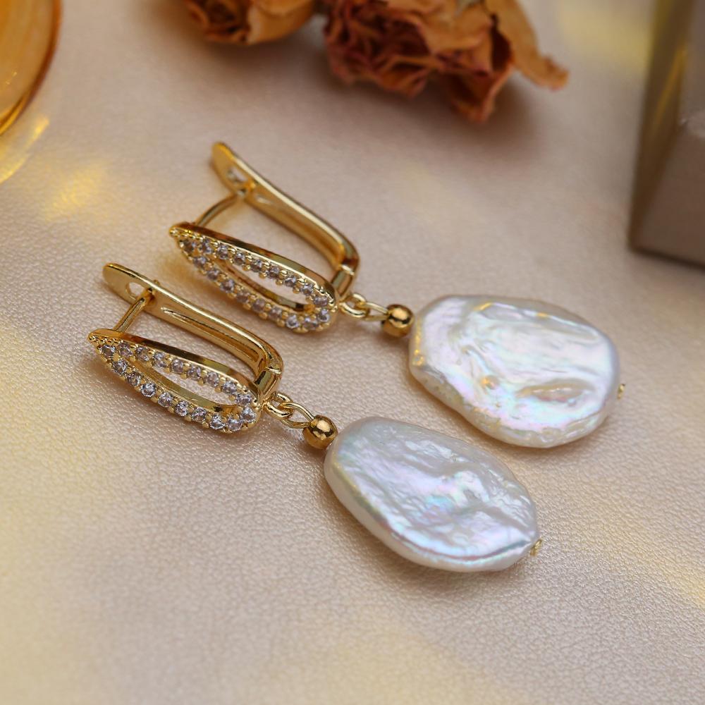 SENIKO Přírodní sladkovodní velké barokní perlové náušnice Módní kubické zirkonové perlové náušnice pro ženy, párty šperky