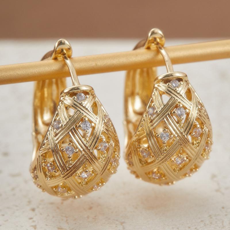 

New Fashionable Gold Color Sparkling Inlaid Zircon Pendant Earrings, Women s Personalized Trendy Holiday Party Zircon Gifts