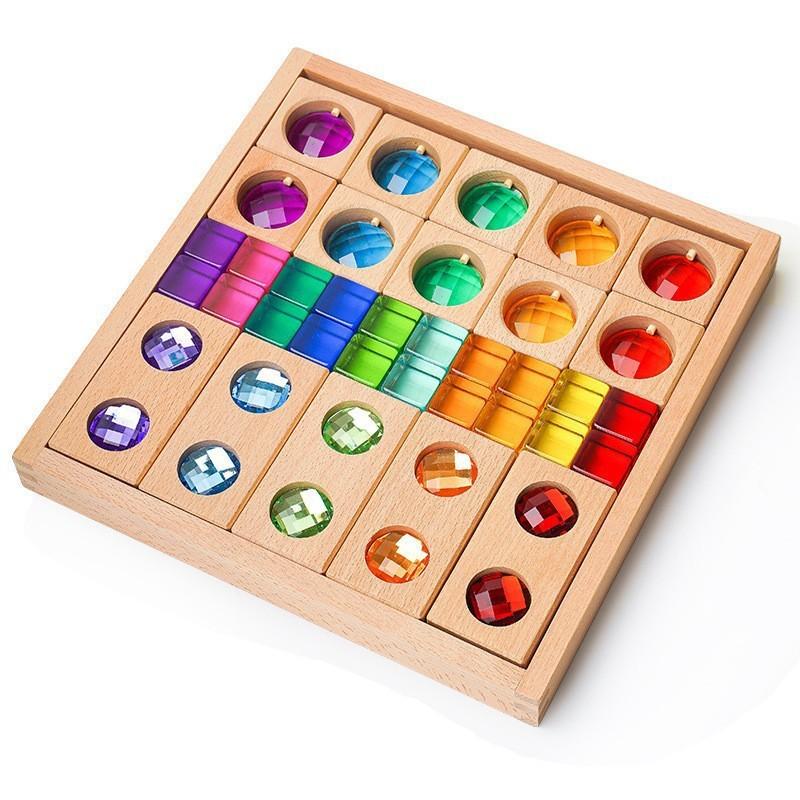 Rainbow Building Block Mandala Translucent Diamond Matching Color Castle Building Block Interior Creative Ornaments Stacking Music Toys