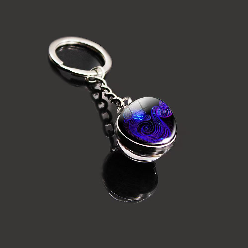 Kulatý svítící krystal zvěrokruhu Keychain - Panna & Lev