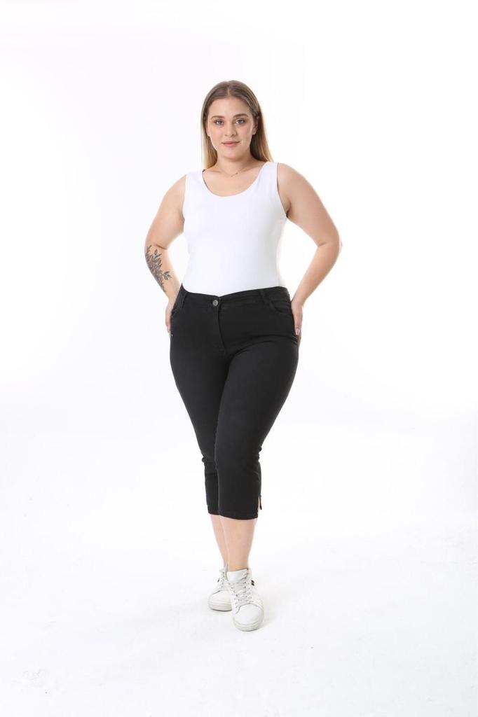 Damenmode Übergröße Shorts & Bermudas Plus Size Jeans Capri mit Schlitz (Taschen- und Stickereidetail)