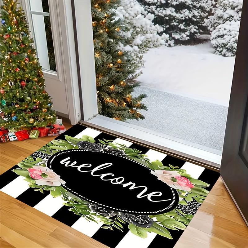Floral Welcome Printed Door Mat Non-Slip Absorbent Machine Washable Rug for Entrance Living Room Fall Home Porch Decor