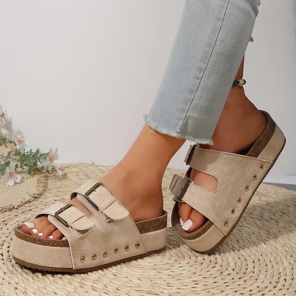 2025 Flat Slippers Women Slippers Indoor Bottom Non Slip Cork Slippers Women's Beach Outdoor Home Flip Flops Sandals