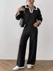 Women S Two Piece Set Polo Neck Long Sleeve Sweater And Wide Leg Pants