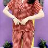 Women's Plaid 2 Piece Outfits Sleeve Top And Button Short Cropped Skinny Pants Matching Set Summer