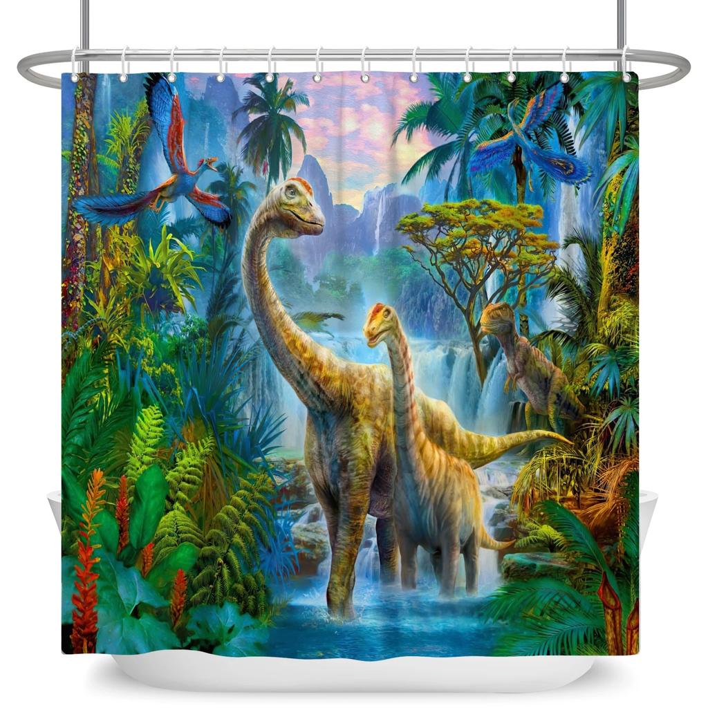 Cute Dinosaur Funny Animal Shower Curtains Bathroom Bathtub Decoration Waterproof Polyester Bath Curtain Home Decor with Hooks