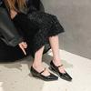 Temperament high-heeled single shoes children spring and autumn new pointed-toed wedge Mary Jane women's shoes with skirts