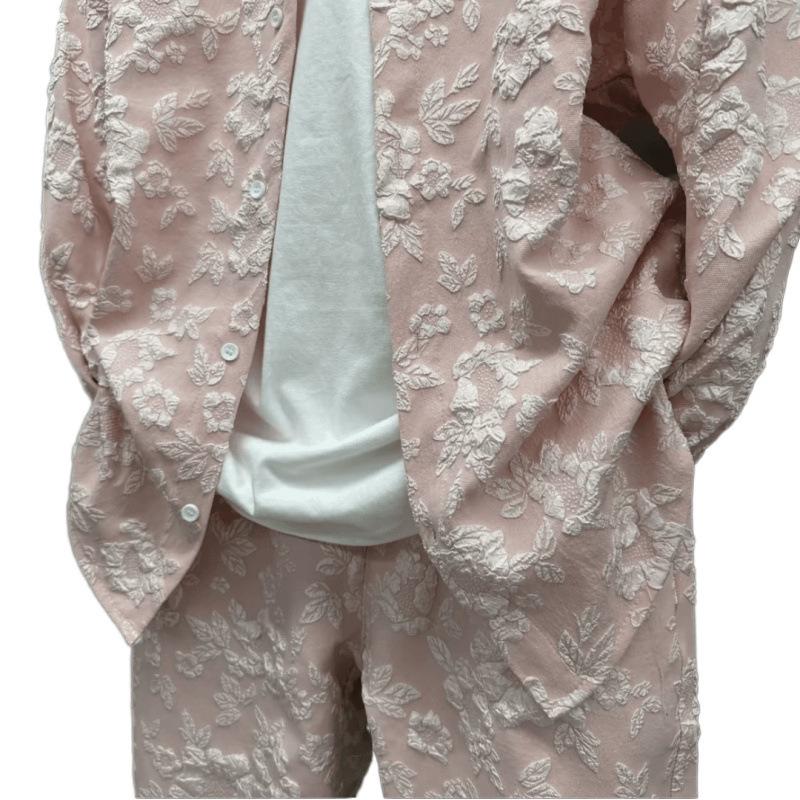 Men's Autumn Embossed Print Casual Shirt and Pants Set