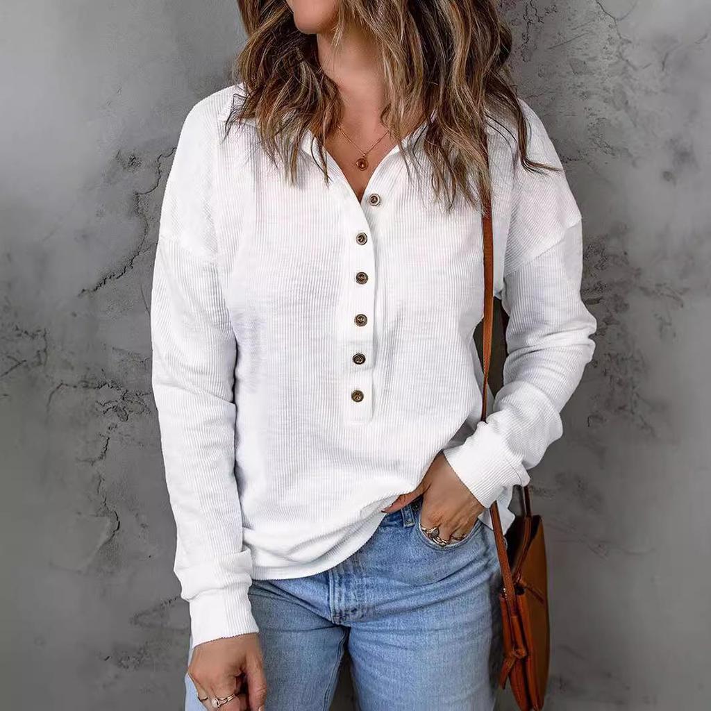 EastRogue Solid Color Sweater Women's Single Breasted Lapel Long Sleeve Loose Casual Base Top Autumn and Winter