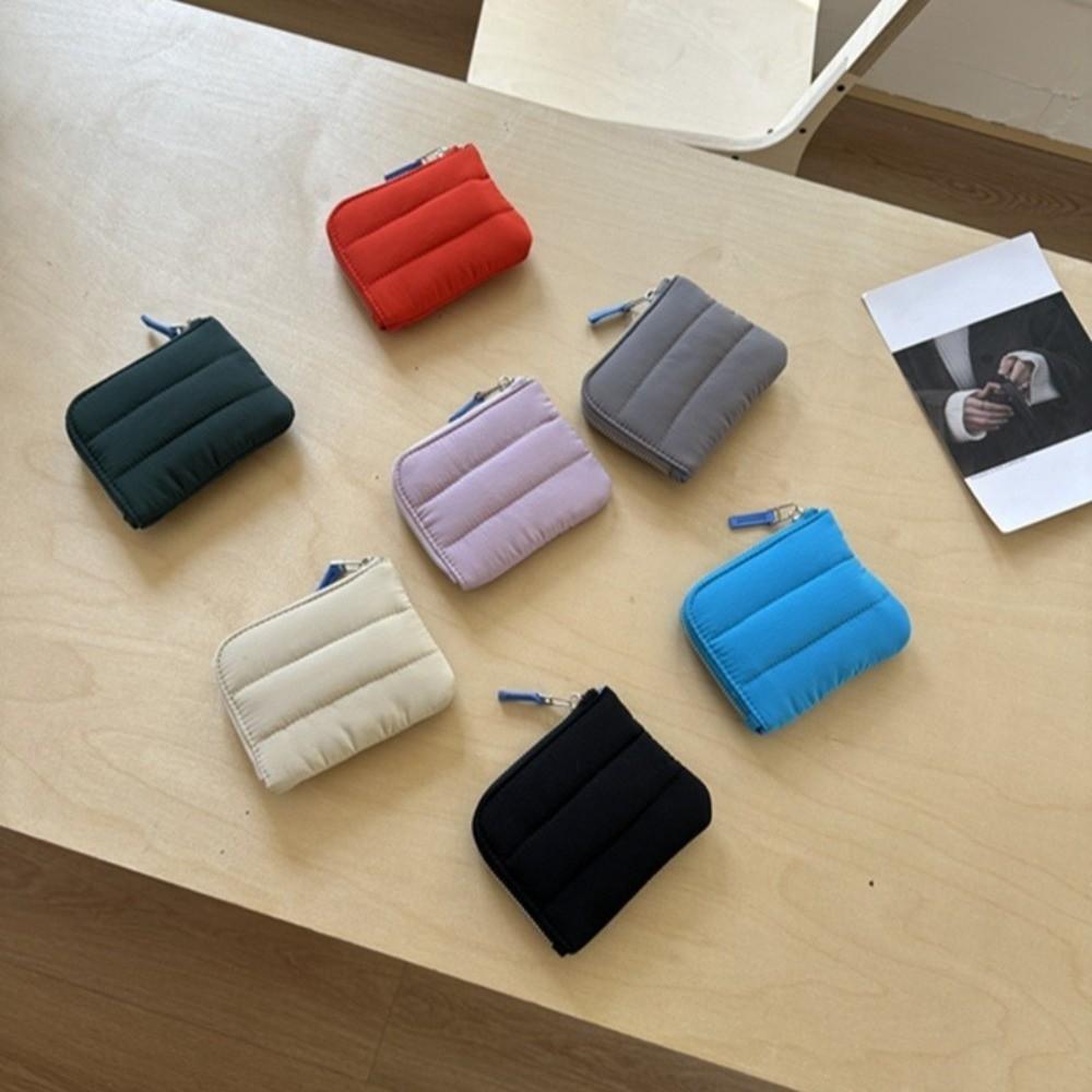 New Solid Color Quilted Coin Purse Ultralight Square Padded Wallet Nylon Portable Mini Card Holder