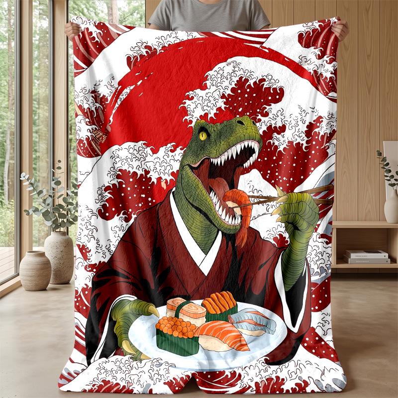 Dinosaur Driving Off-Road with Lightning Blanket Personalized Name Flannel Blanket Soft Cozy Plush Throw for Sofa Bed Lightweight Home Decor